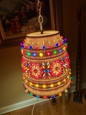 Vintage 1970s Lawnware Hanging Swag Lamp 2312 Birds & Flowers