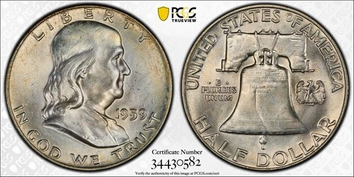 1959 50c Franklin Silver Half Dollar - PCGS MS65 FBL DDR FS-801 - Low Pop