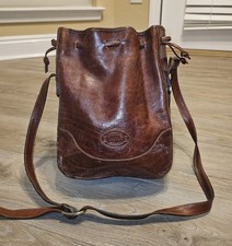 vintage Oroton tan leather molded drawstring bucket bag