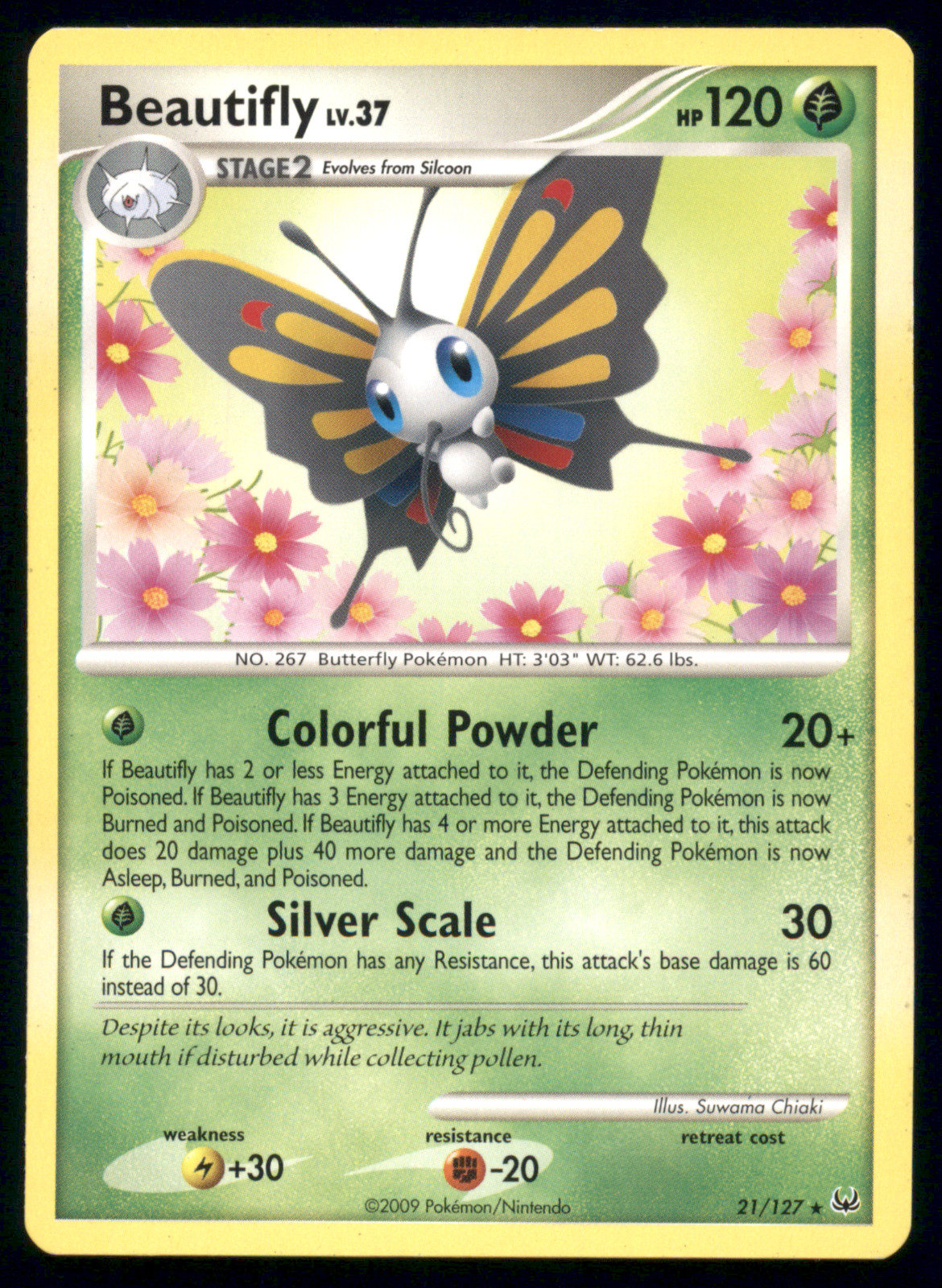 Beautifly 21/127 Platinum Regular Non Holo 2009 Pokemon Card Light Played LP