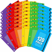 3 Ring Binder Pencil Pouch, 120 Pack Bulk Zipper Pencil Cases with Clear Window,