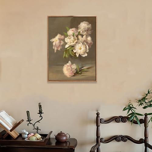 Framed Canvas Painting, 12x16in Vintage Floral Wall Art Print, Pink Peonies - Picture 6 of 8