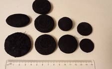 9 black fabric Victorian vintage buttons 3 same rest different shapes,great cond