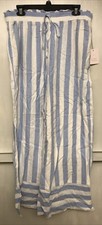 Lauren Conrad Women  s Linen Blend Pants Blue White Striped Crop Wide Leg L NWT