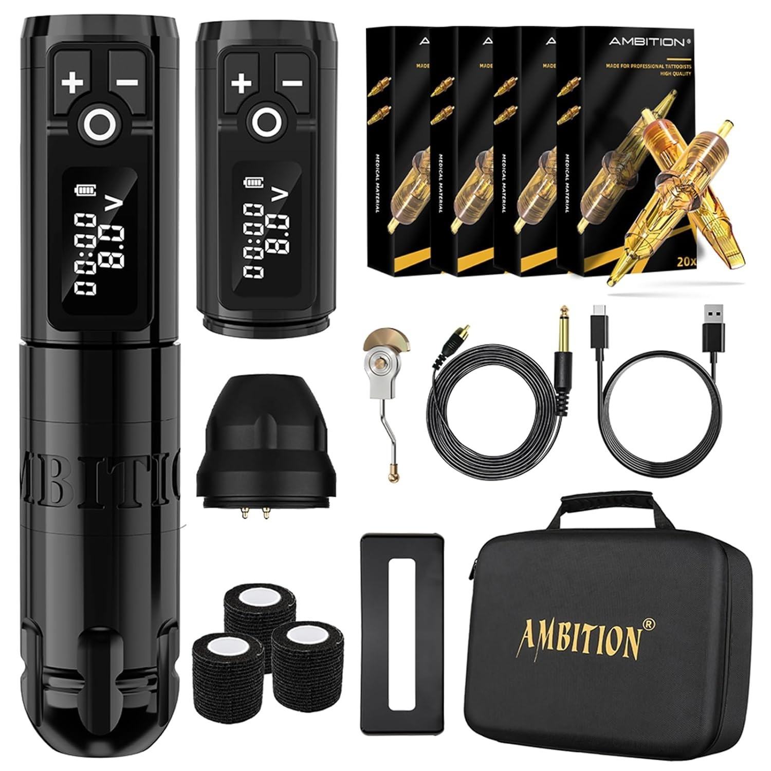 Ambition Soldier Wireless Tattoo Machine Kit Complete Rotary Coreless Motor Tatt