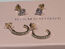 QVC 2 Pairs Earrings - Yellow Gold Plated Sterling Silver Studs & Huggie Hoops