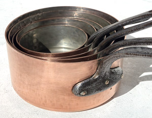 Vintage Copper Pan Set of 5 Made in France Hammered Walls Tin Lining 15lbs 2mm