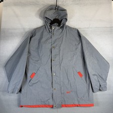 Vintage 90s Nike Parka Windbreaker Jacket Mens L/XL Gray Full Zip Woven Hooded