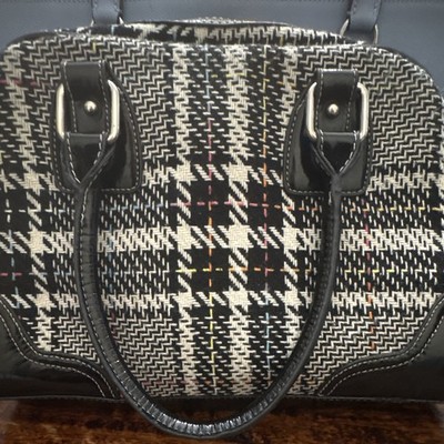 CATO Black/White/Red Plaid Satchel Top Handle Zip Double Handles Lined