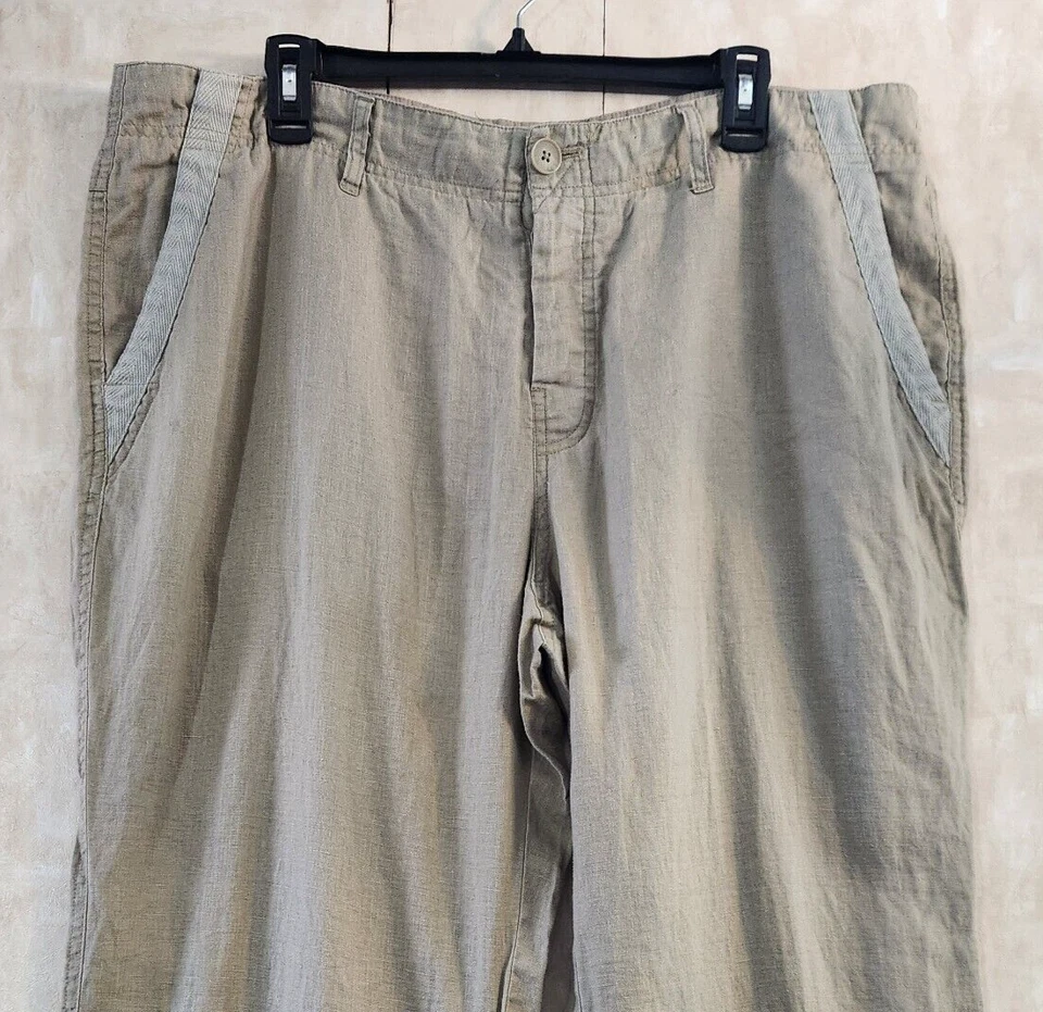 Pantalones de lino International Concepts para hombre 38X30 beige claro tostado pantalones botón mosca Foto 2 de 4