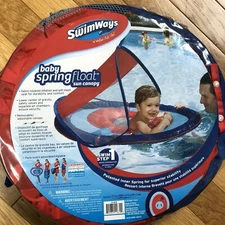 SwimWays Baby Spring Float With Sun Canopy Red Blue 9-24 Months NEW