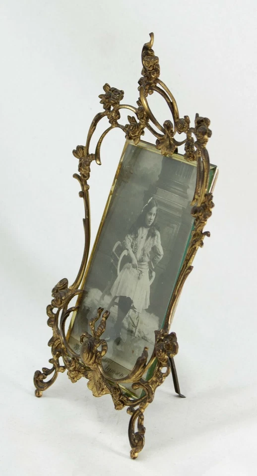 moldura antiga de bronze dourado do século XIX, H T, altura 11 polegadas/28 cm, Louis XV - Imagem 3 de 4