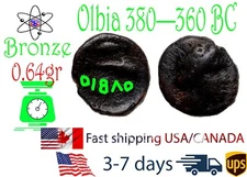 Ancient Greek Authentiq Bronze Coin Olbia 4 BC Demeter Dolphin #11042