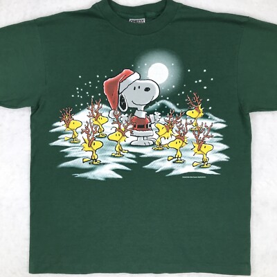 vintage 90s SNOOPY SANTA CLAUS DOUBLE-SIDED T-Shirt LARGE single