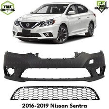 Front Bumper Cover Paintable & Bumper Grille Kit For 2016-2019 Nissan Sentra