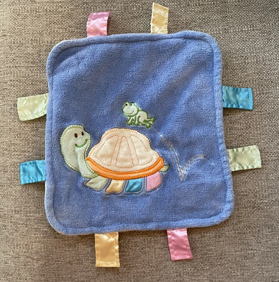 Blankets & Beyond Turtle Frog Satin Tag Blue Lovey Baby Soft Security Blanket - Image 2 of 4
