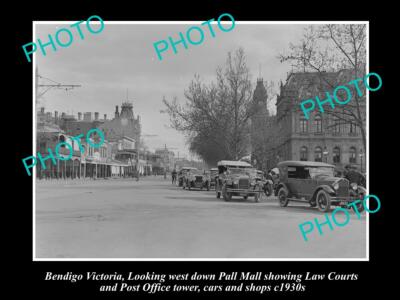 OLD 8x6 HISTORIC PHOTO OF BENDIGO VICTORIA LOOKING WEST DOWN PALL MALL c1920s