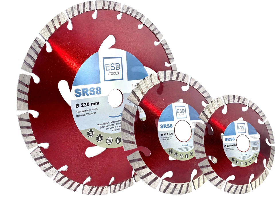 ESD TOOLS Diamanttrennscheibe 115 125 230 mm Turbo SRS8 für Beton, Kalksandstein & Klinker