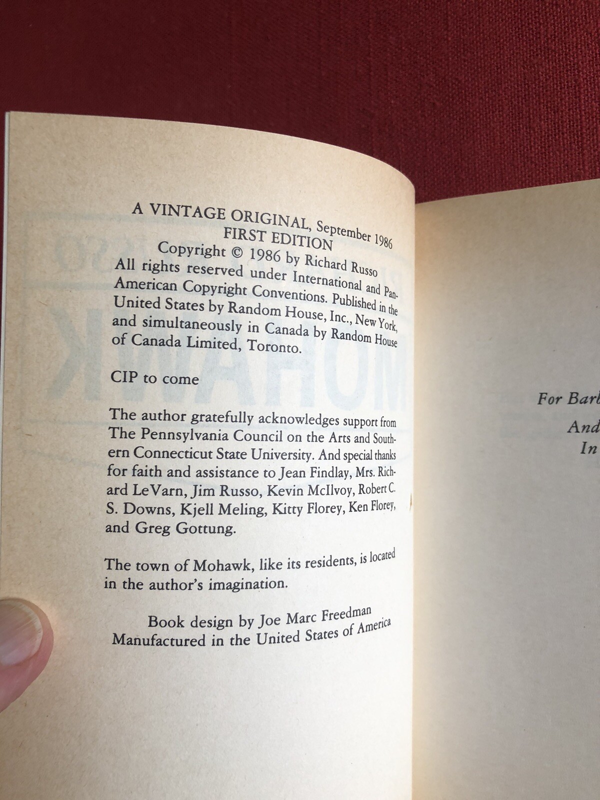 MOHAWK RICHARD RUSSO 1986 advance reader's edition first edition first printing