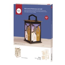 Holz Laterne Fledermaus 15,3x15,3x26,5cm 15-tlg natur Halloween Bastelset DIY