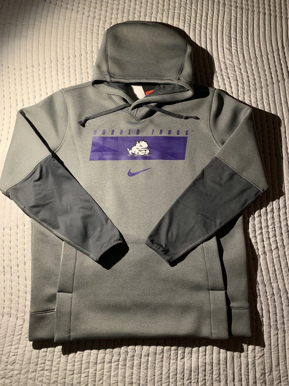 New Nike TCU Thermal Fleece Hoodie Jacket Grey Purple Mens Size Large