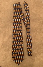 Mark Pendleton Red w/ Gold, Blue, Tan Geometric Print Silk Tie Hand In Italy