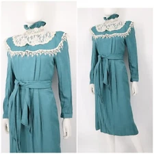 Mcclintock Satin Lace Midi Dress Victorian High Neck Edwaradian 6