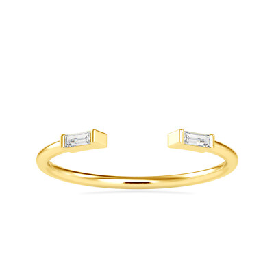 Natürliche zwei Baguette Diamant 14k massives Gold vorsteckbar offen Manschettenring für Frauen