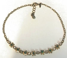 Avon SP Gold Tone May Birthstone Floral  & Rhinestone Anklet•10 1/4 In. Dainty