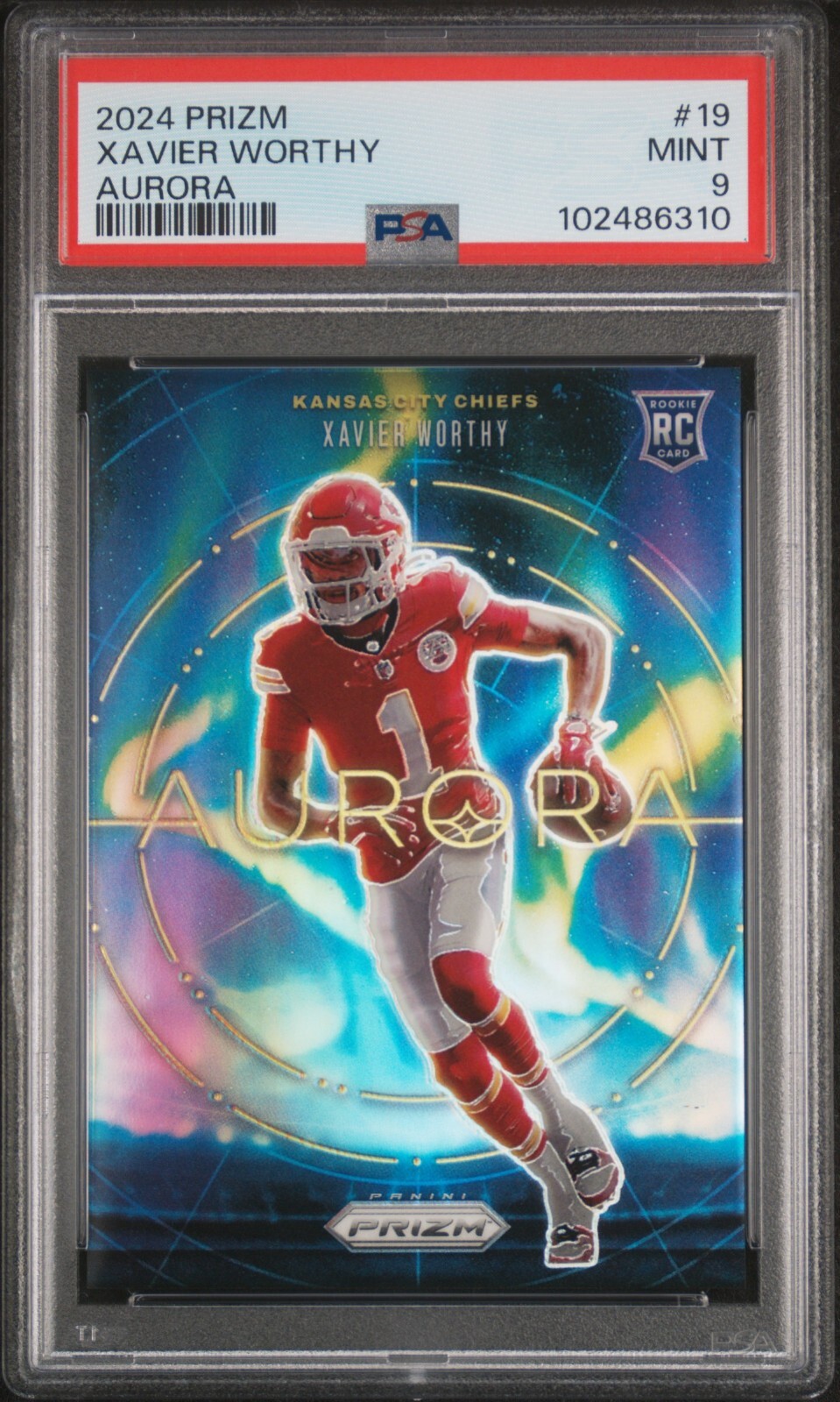 Xavier Worthy 2024 Panini Prizm #19 Aurora Case Hit Insert Rookie RC SSP PSA 9