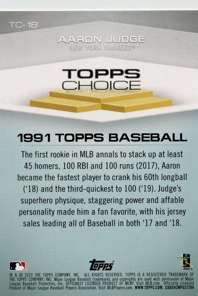 2020 Topps Topps Choice #TC-18 Aaron Judge - Image 2 of 2