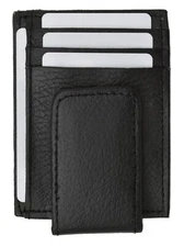 Leather Slim Design Magnetic Money Clip 3 Credit Card Holder Black Men's Wallet
