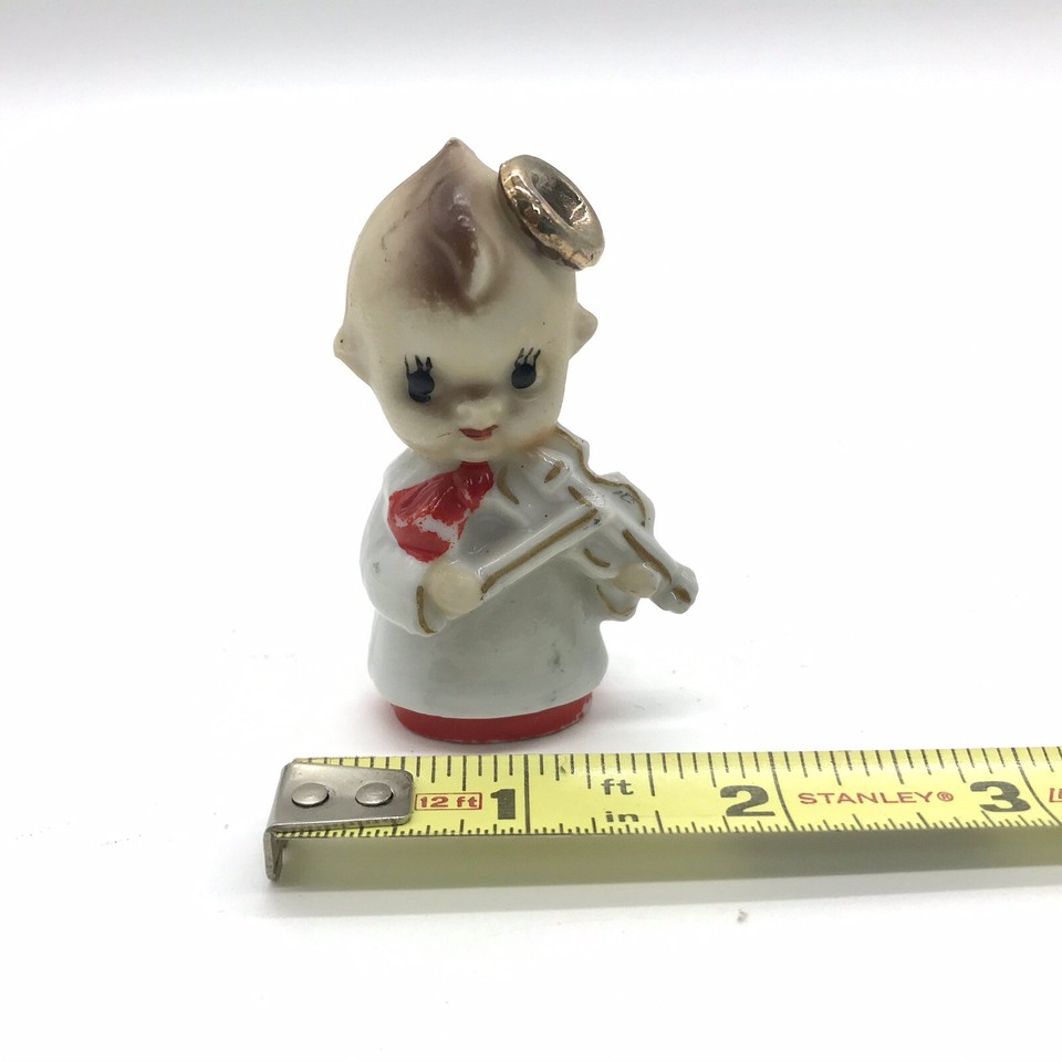 Vtg Red Japan Mark Porcelain Christmas Boy Angel Playing Violin Pixie
