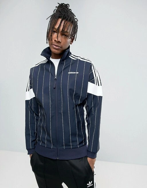 Adidas Originals Mens Tokyo Pinstripe Jacket Navy Blue Track Top