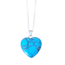 Blue Turquoise Howlite Hart Pendant - 18" Silver Plated Chain