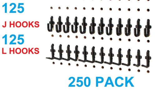 Plastic Black J & L Style Pegboard Hooks Kit - 250 Pack PEGBOARD NOT INCLUDED - Picture 2 of 13