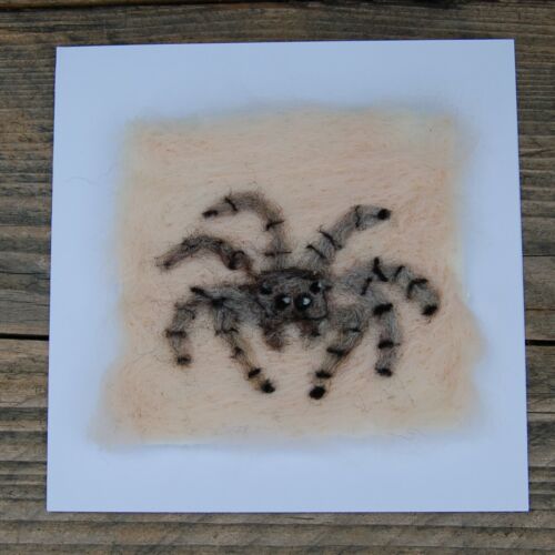 Hecho a mano fieltro de aguja en blanco tarjeta de saludos o imagen a marco-Spider