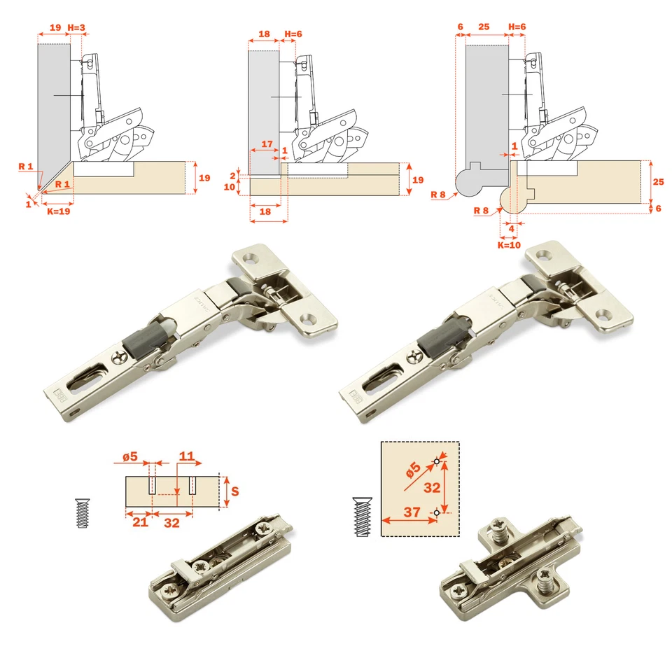 2x Salice Universalscharniere 110° Topfscharnier mit/ohne Dämpfer Möbelscharnier - Bild 4 von 4