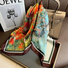 100 Silk Scarf Women Neckerchief Square Bandana Wrap Oil Paiting Flower 68 68cm