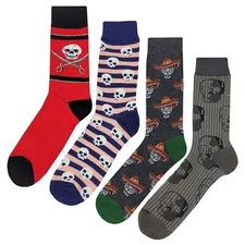NWT Skull Socks 4 Pack Novelty Men 8-12 Crazy Fun Sockfly