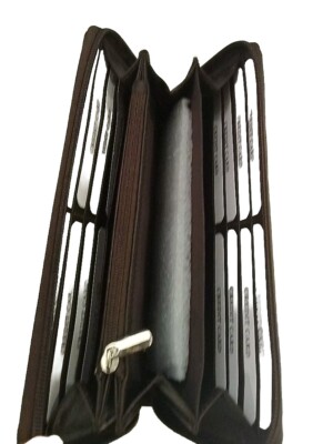 LADIES LEATHER WALLET AMBANC BRAND 16 CARDS LARGE (BROWN) AVG 93