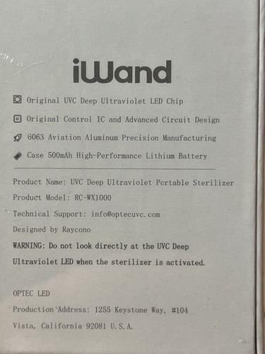 Raycomo iWand UVC Deep Ultraviolet Portable Sterilizer RC-WX1000 New In Box - Picture 4 of 10