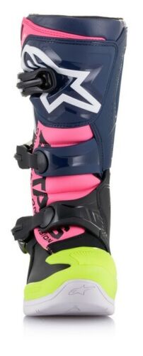 2022 STIVALI GIOVANI ALPINESTARS TECH 3S NERI BLU ROSA FLUO BAMBINI MOTOCROSS JUNIOR - Foto 3 di 6