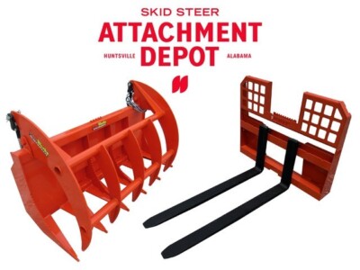 60'' Root Rake Clam Grapple Bucket and 48'' Long Pallet Forks Attachment Combo QA
