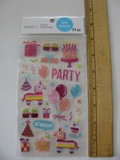 Recollections PARTY Balloons Cake Gifts Stickers Pink 34 Pieces NIP