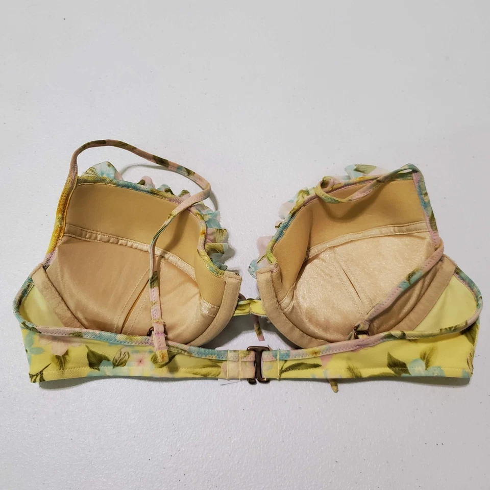 Traje de baño para mujer Victoria's Secret 34B amarillo floral bikini push up volantes Foto 4 de 4