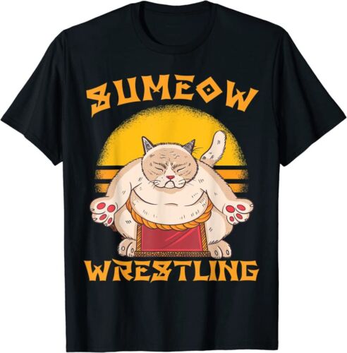 NEW LIMITED Funny Sumo Cat Japanese Shirt Japanese Funny Kawaii Cat Art T-Shirt - Picture 1 of 3