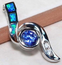 Treated Blue Sapphire & Australian Opal Inlay 925 Sterling Silver Pendant EO1