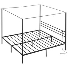 Canopy Bed Frame with A Four-post Canopy Design and Strengthened Slats