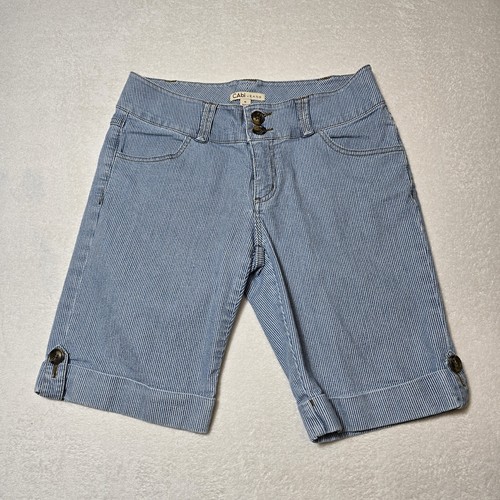 CAbi Women's Sz 6 Burmuda Shorts Pinstriped Blue Stretchy Denim Preppy